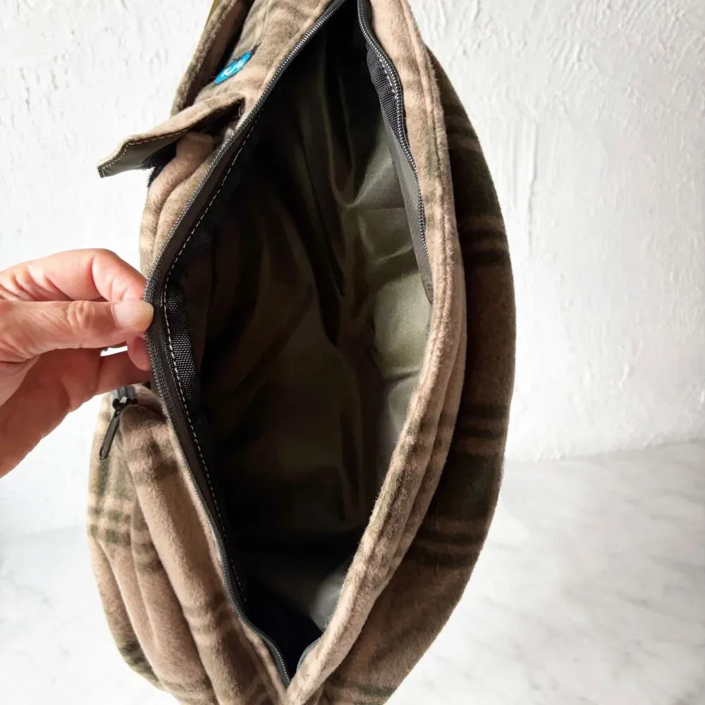 KAVU Polar Sling Rope Bag Timber Plaid Fleece Crossbody Backpack NWT